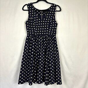 Everly Dress Women's Small Navy White Polka Dot Fit-and-Flare V-Neck Pockets